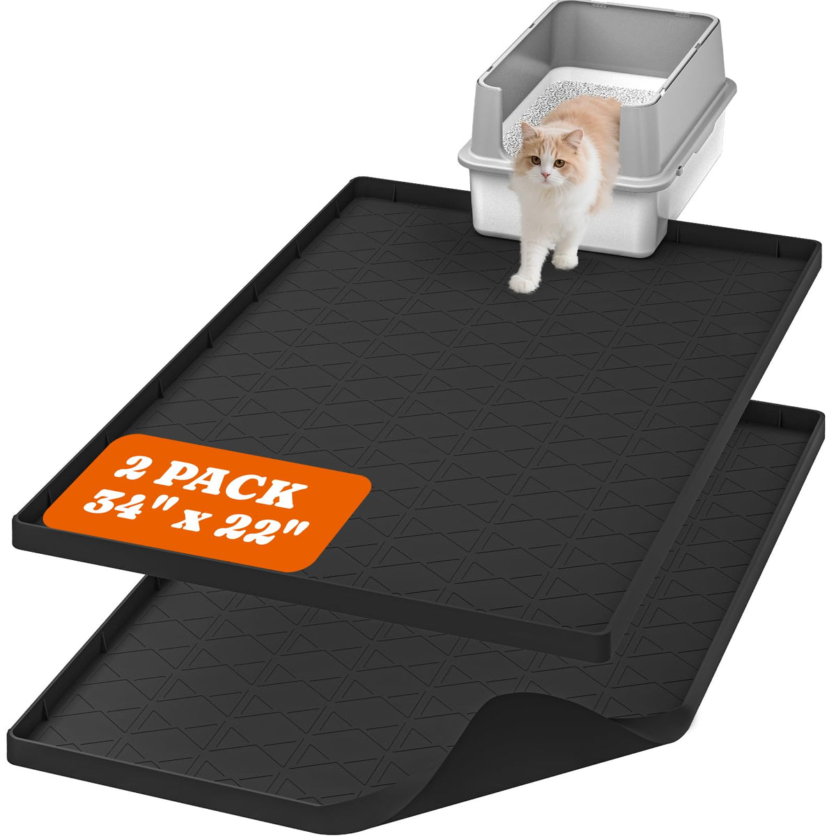 Pawtners Alfombrilla para arena de gato XXL 34x22 con borde elevado, ayuda a mantener el área limpia