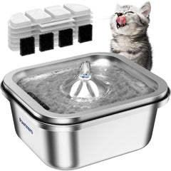 Pawtners fuente de agua para gatos en acero inoxidable con acabado higiénico y seguro.