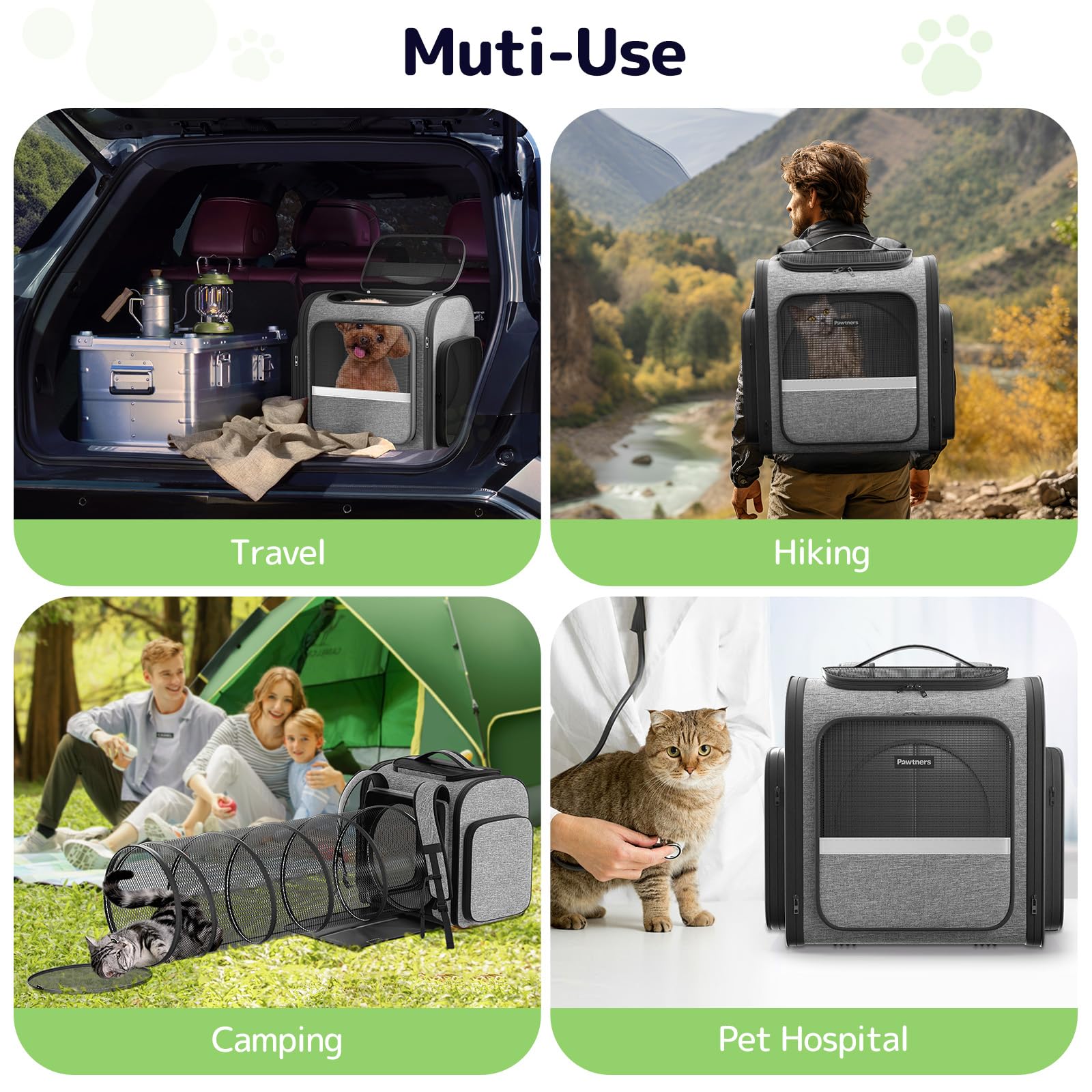 Pawtners Mochila para gato diseño tunel expandible para más espacio.