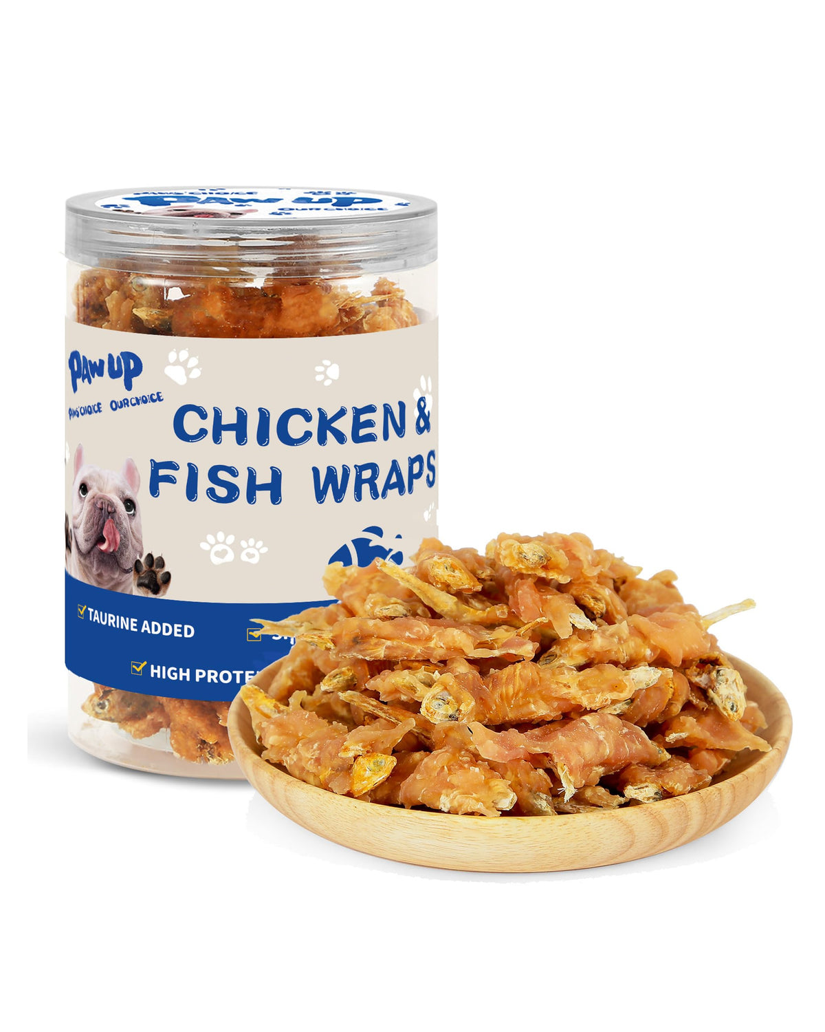 PAWUP Premios pollo-envuelto-pescado, empaque de 10.5 oz para perros.
