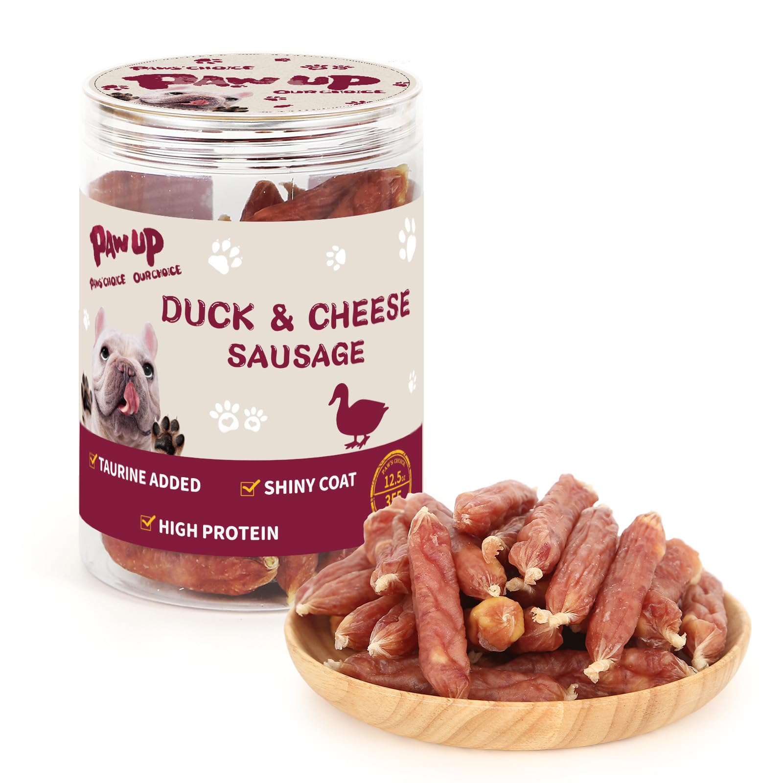 PAWUP salchicha de pato con queso, mordisco suave para entrenamiento.