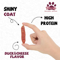 PAWUP snack de pato sin cuero crudo, fácil de masticar para perros pequeños.