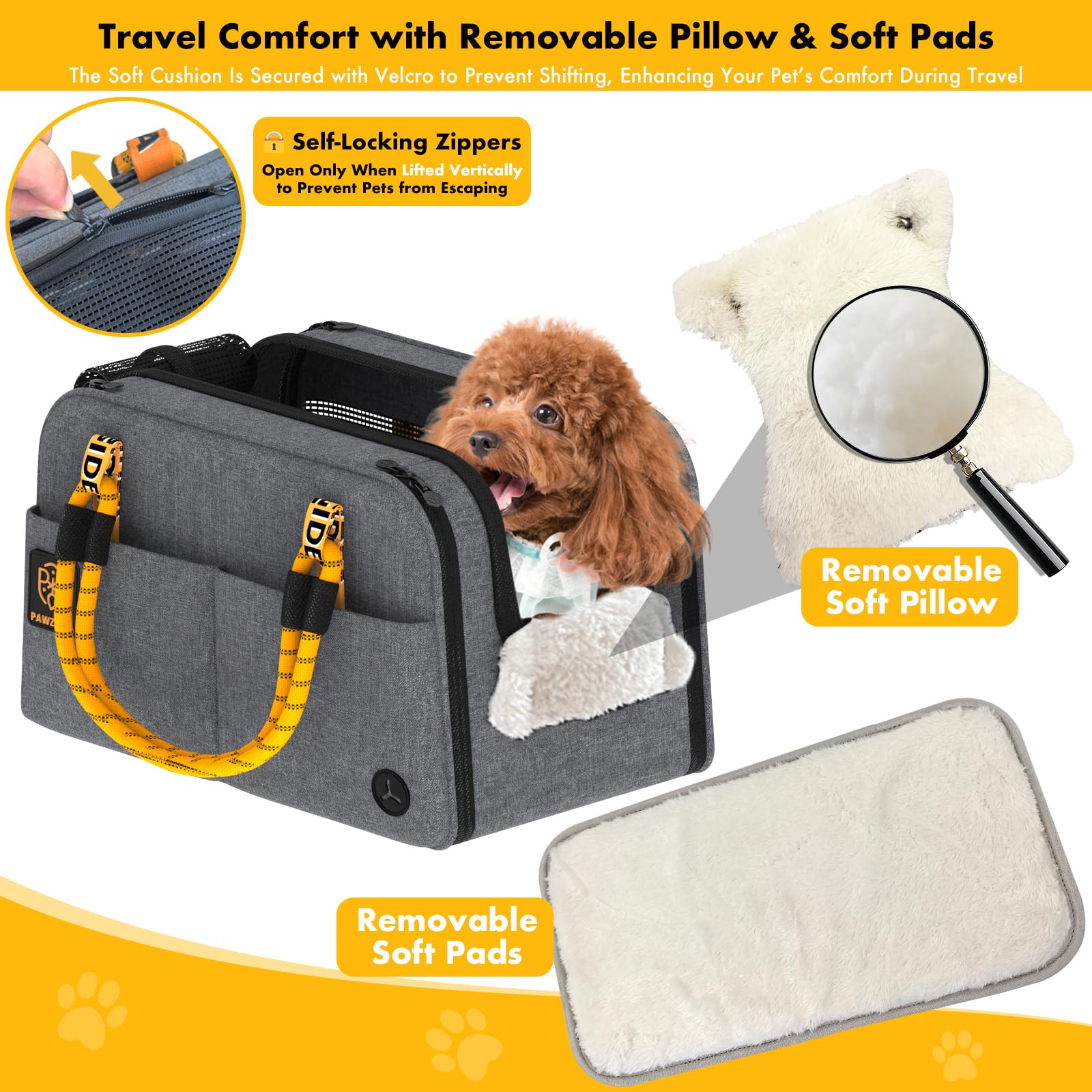 PAWZIDEA asiento consola para perro con ventilación 360° para confort.