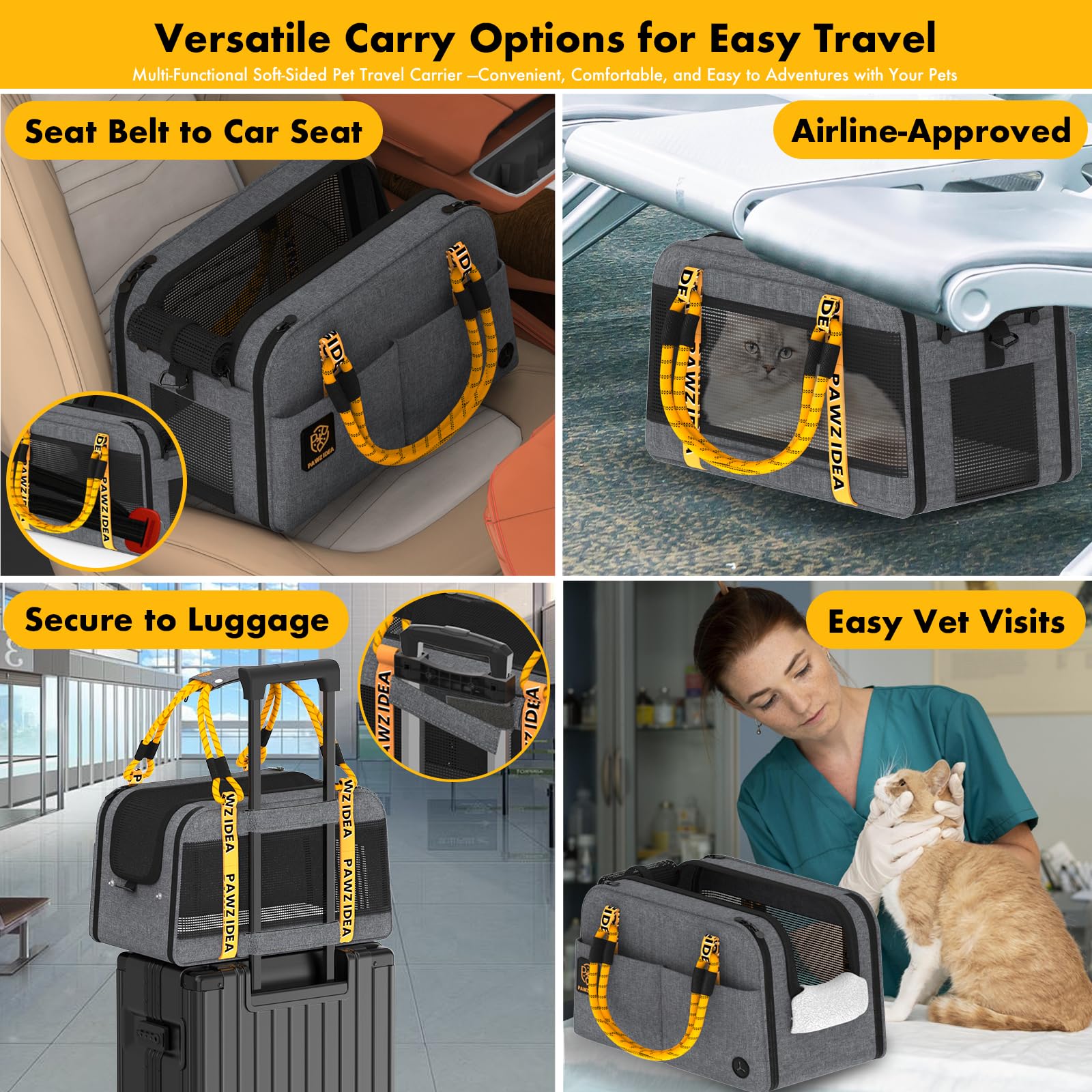 PAWZIDEA asiento consola para perro con base antideslizante para estabilidad.