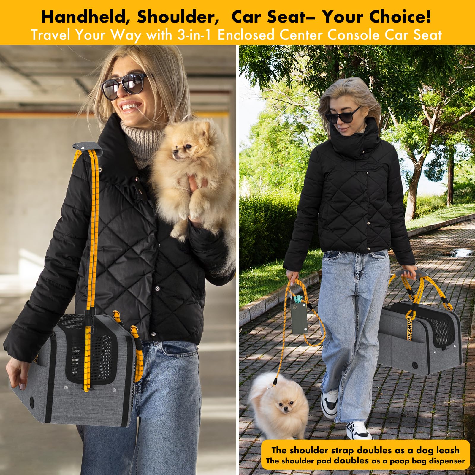 PAWZIDEA asiento consola para perro con correas de seguridad y base antideslizante.