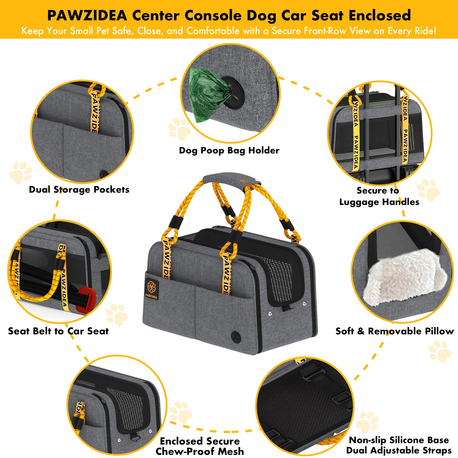 PAWZIDEA asiento consola para perro plegable y compacto para guardar.