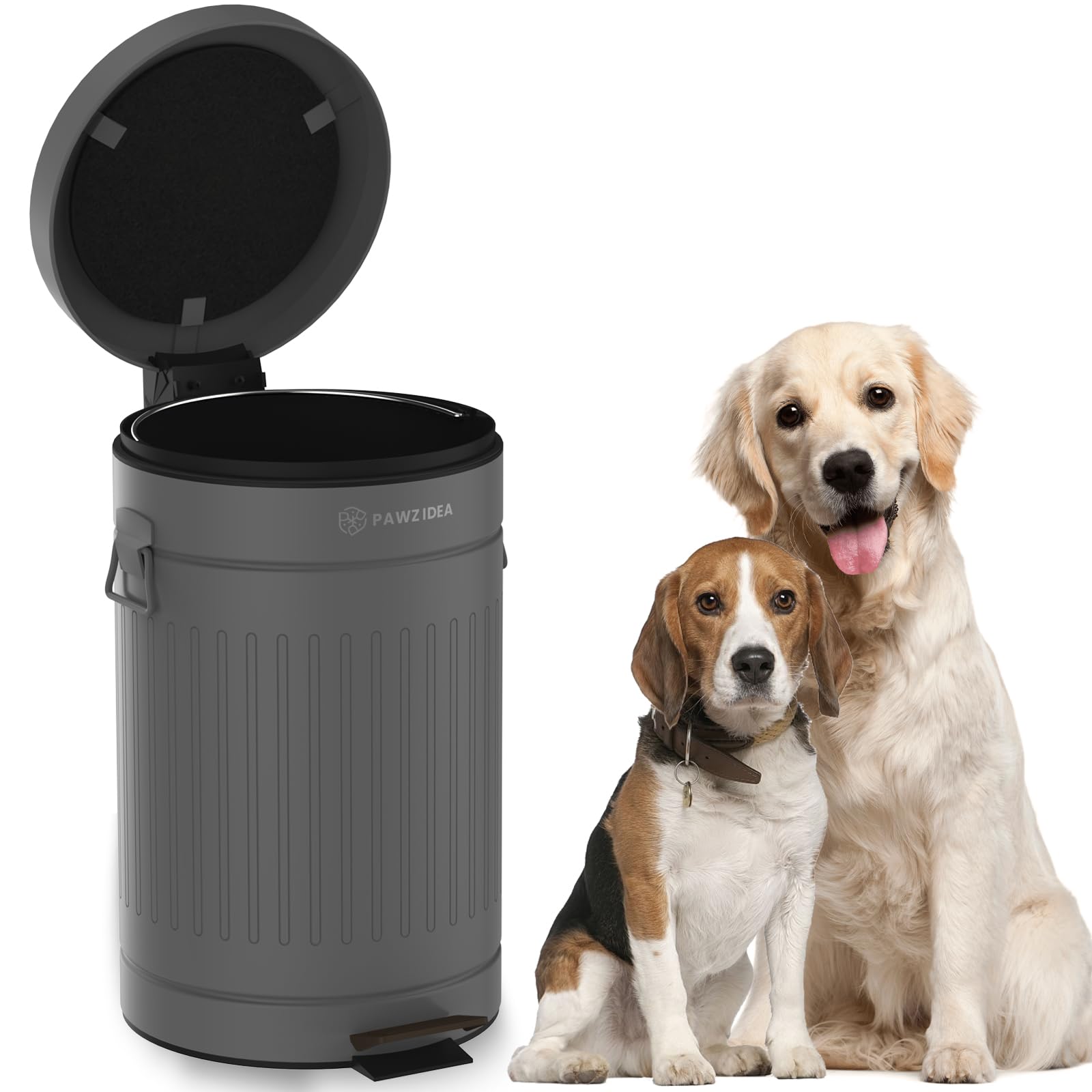 PAWZIDEA cubo exterior para excrementos de perro con tapa y control de olores.