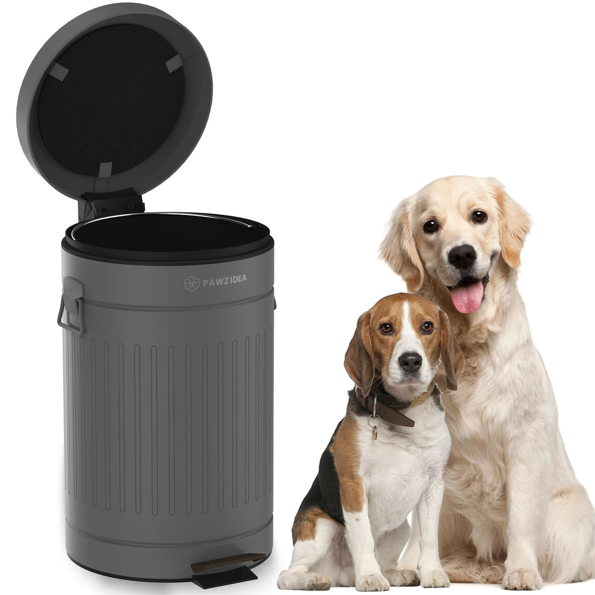 PAWZIDEA cubo exterior para excrementos de perro con tapa y control de olores.