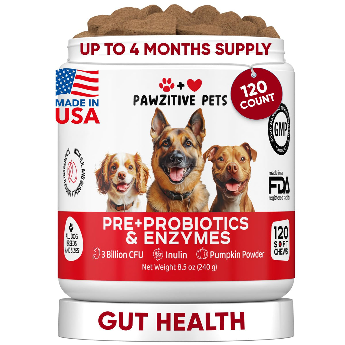 Pawzitive Pets probióticos para perros - botella para dosis diarias y salud digestiva