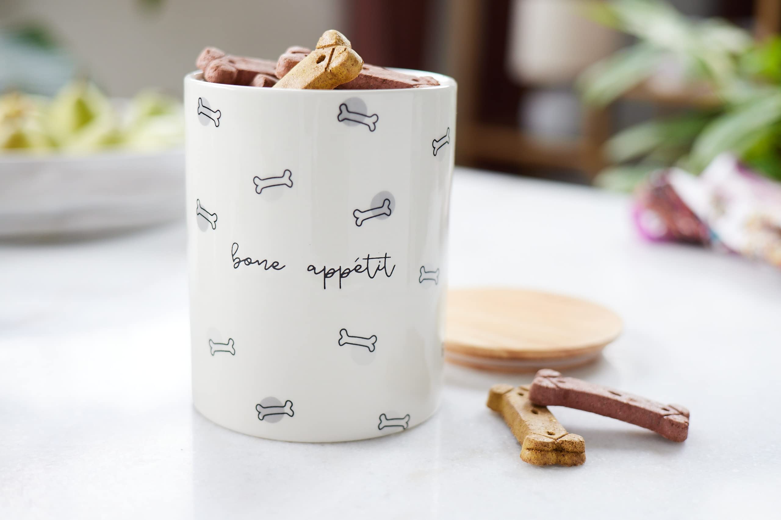 Jarre Pearhead Bone Appétit hermetique avec couvercle bois, garde les friandises fraîches.