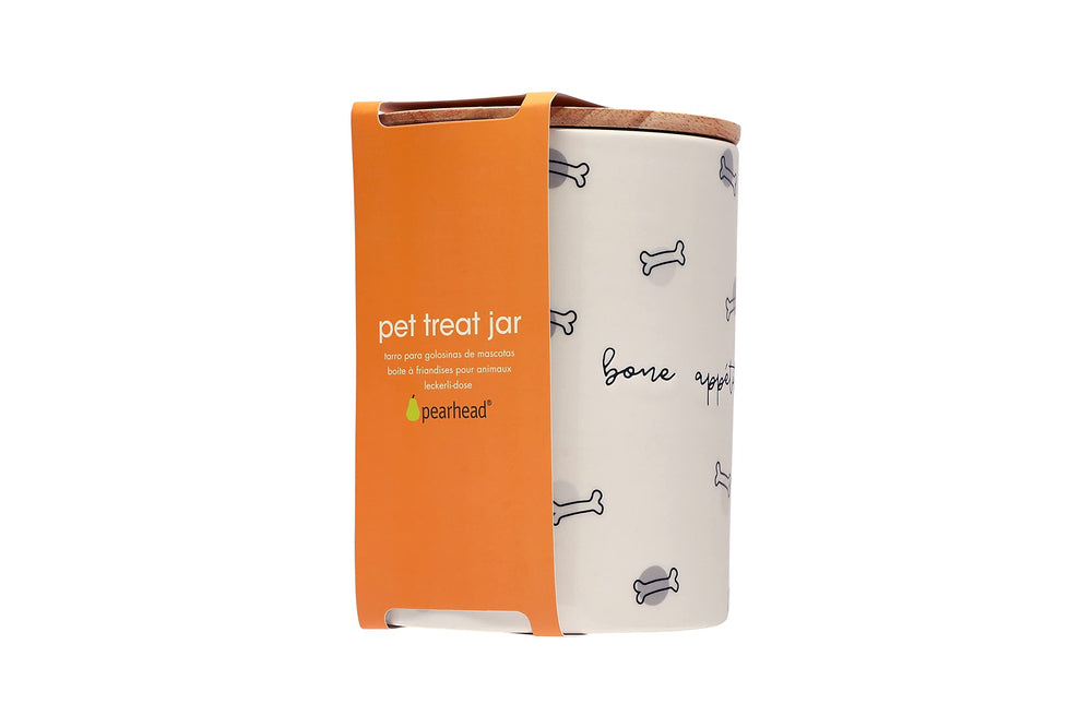 Jarre Pearhead Bone Appétit sur le comptoir, organisation pratique des friandises.
