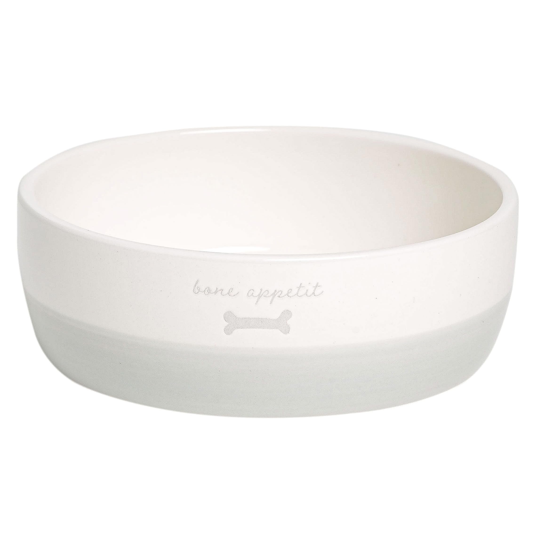 Pearhead Bone Appetit plato para perros en cerámica gris, diseño neutral para el hogar