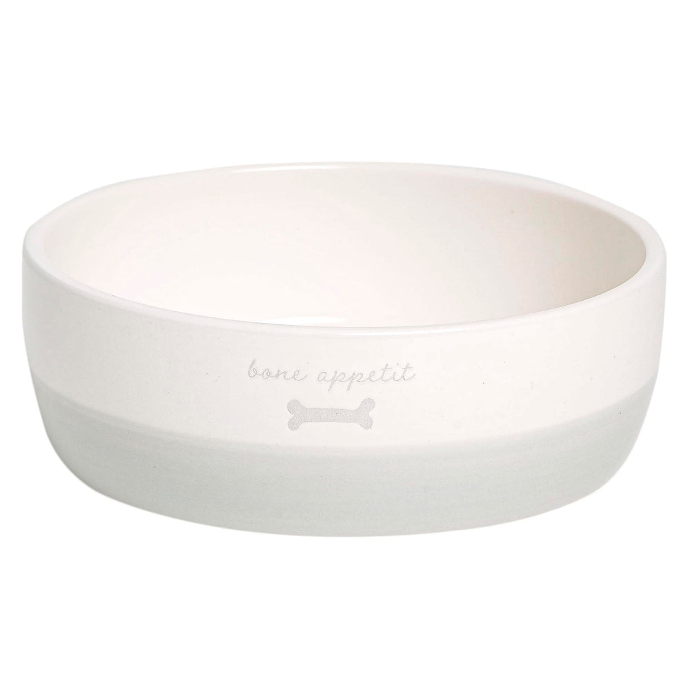 Pearhead Bone Appetit plato para perros en cerámica gris, diseño neutral para el hogar