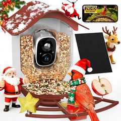 PeckCam alimentador de aves con cámara 2K en vista frontal para observar aves en vivo.