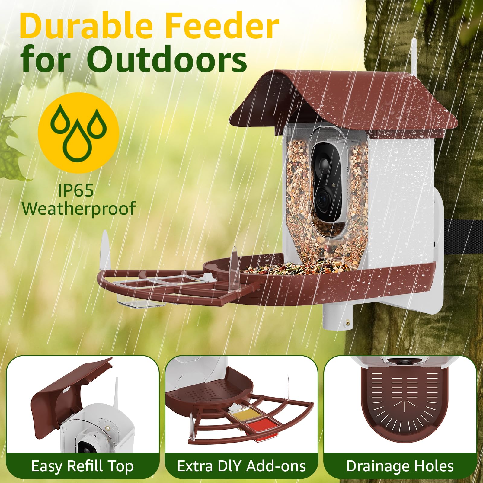 Diseño resistente IP65 de PeckCam para cualquier clima.