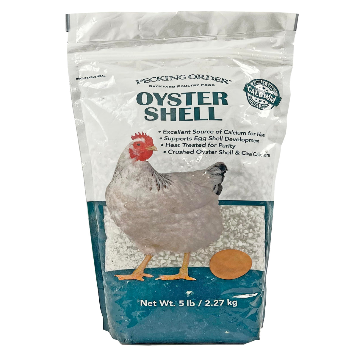 Pecking Order cascara de ostra 5lb, fuente natural de calcio para cáscaras fuertes.