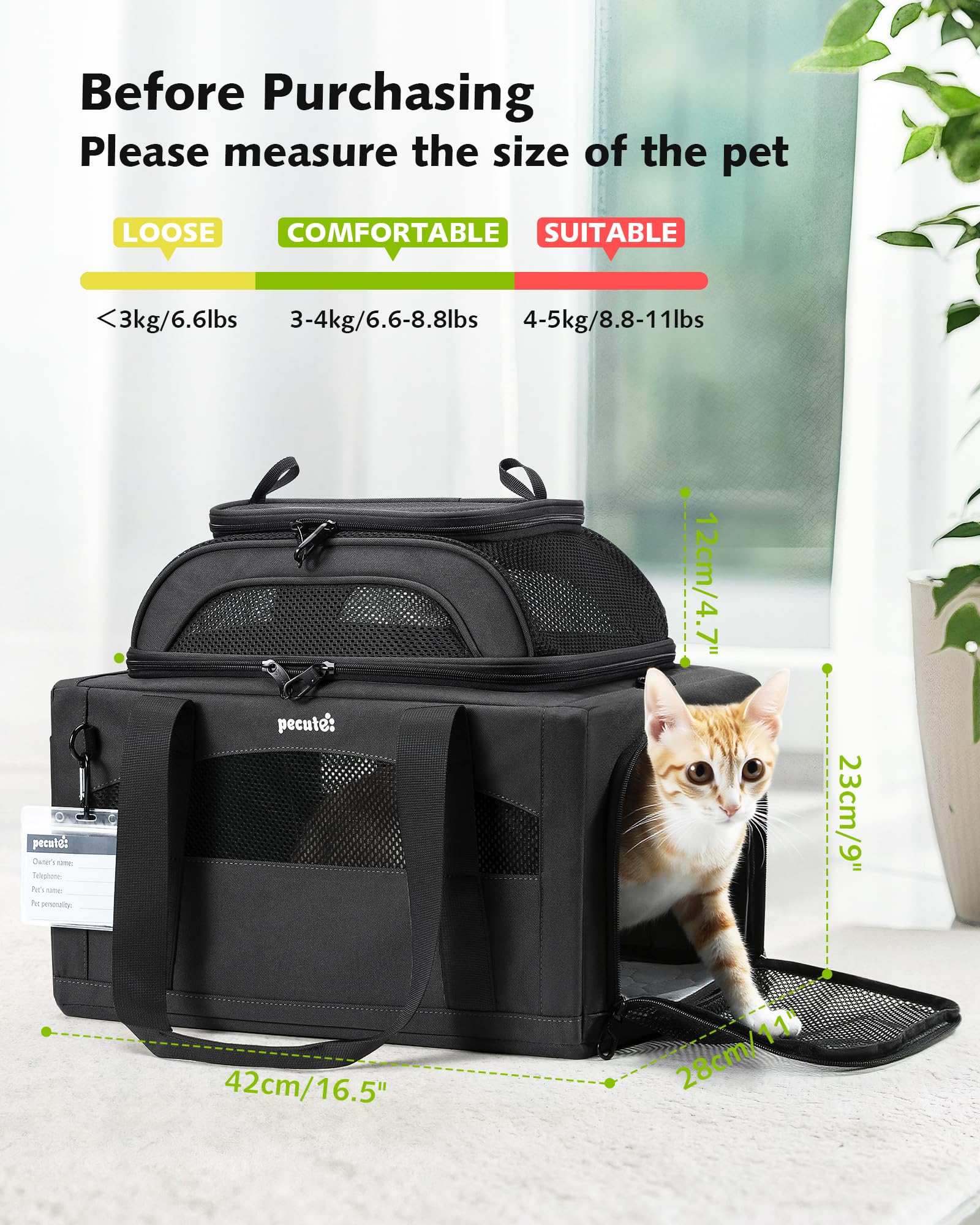 Pecute Expandable Carrier: interior amplio para movilidad cómoda de tu mascota