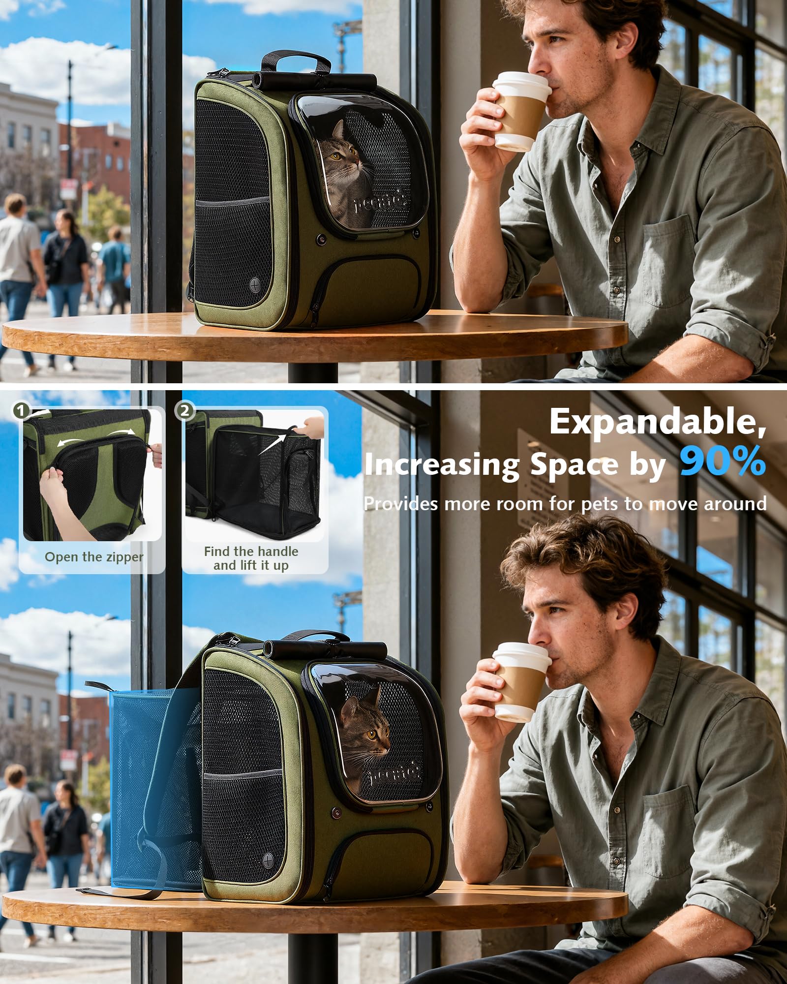 Pecute Mochila para gato con sombra UV para días soleados