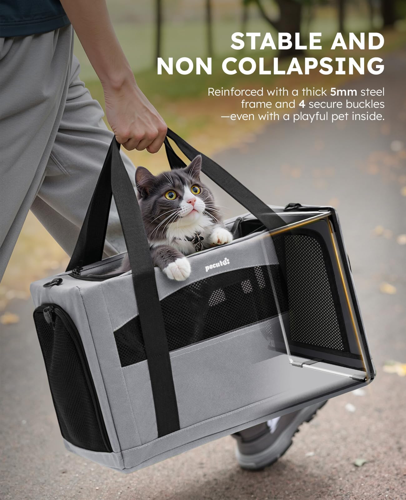 Pecute portador para gatos con cuatro fijaciones para estabilidad durante el transporte