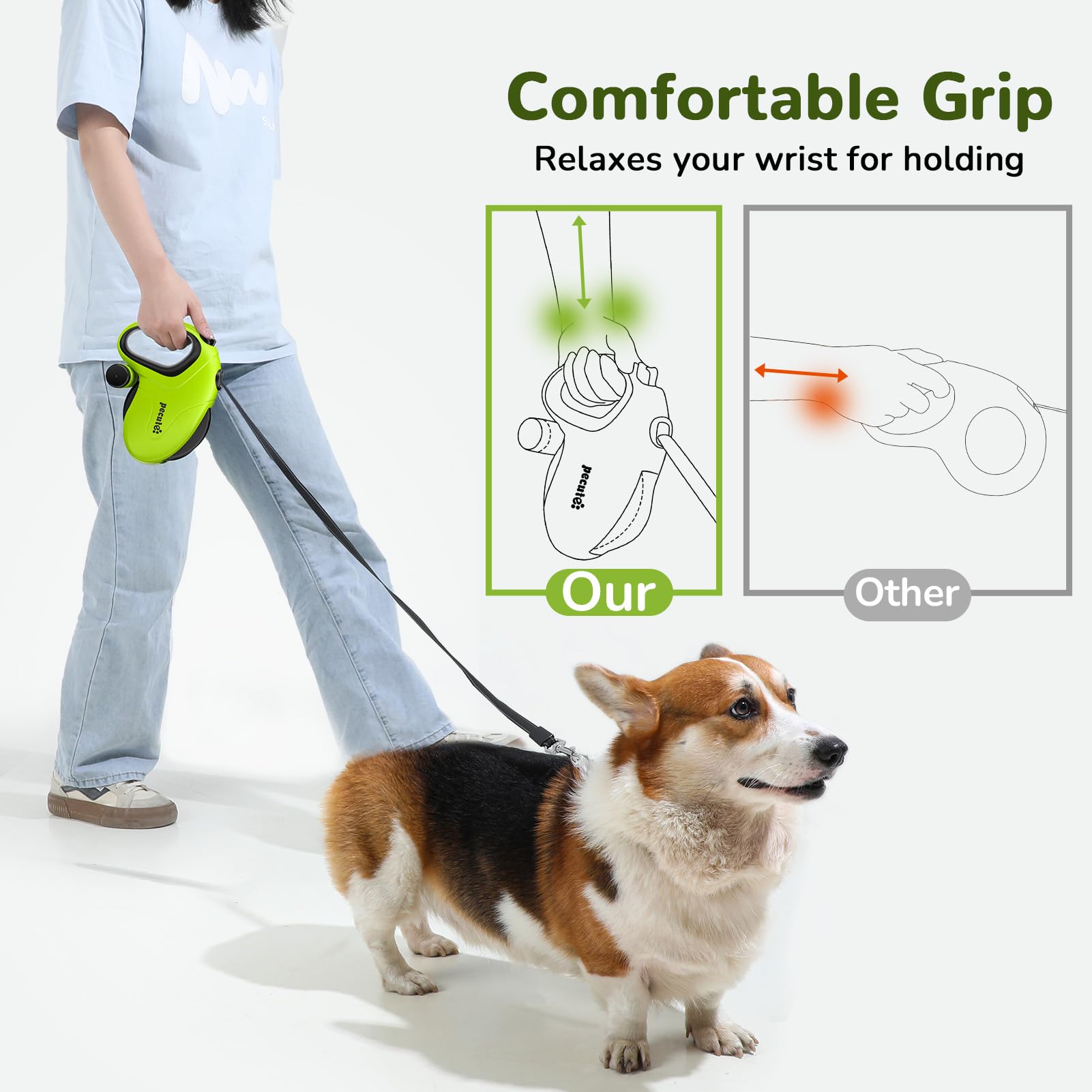 Pecute mango ergonómico para agarre cómodo durante largos paseos