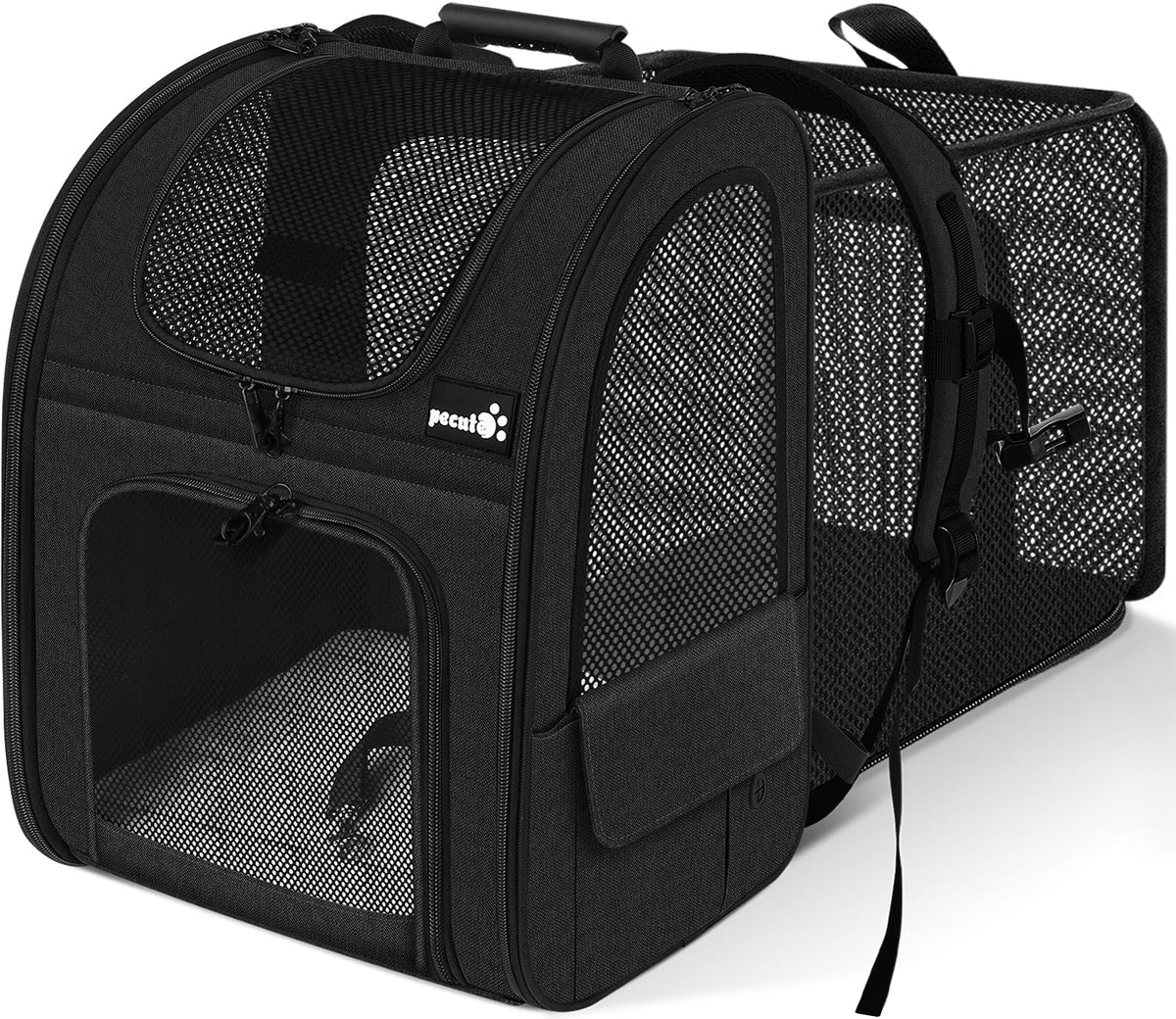 Mochila Pecute para gatos con expansión, espacio adicional para descansar.