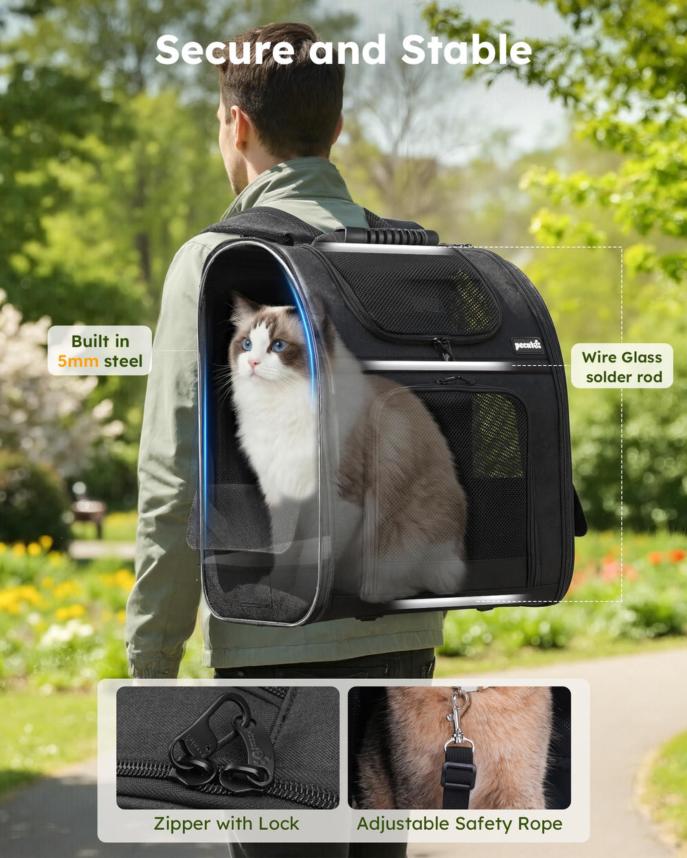 Pecute Mochila gato diseño ergonómico con correas acolchadas.
