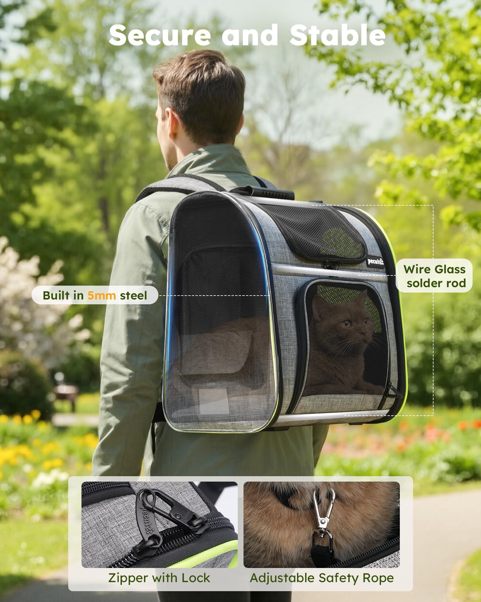 Pecute Mochila para gatos con tirantes ergonómicos y respaldo acolchado para comodidad durante caminatas.