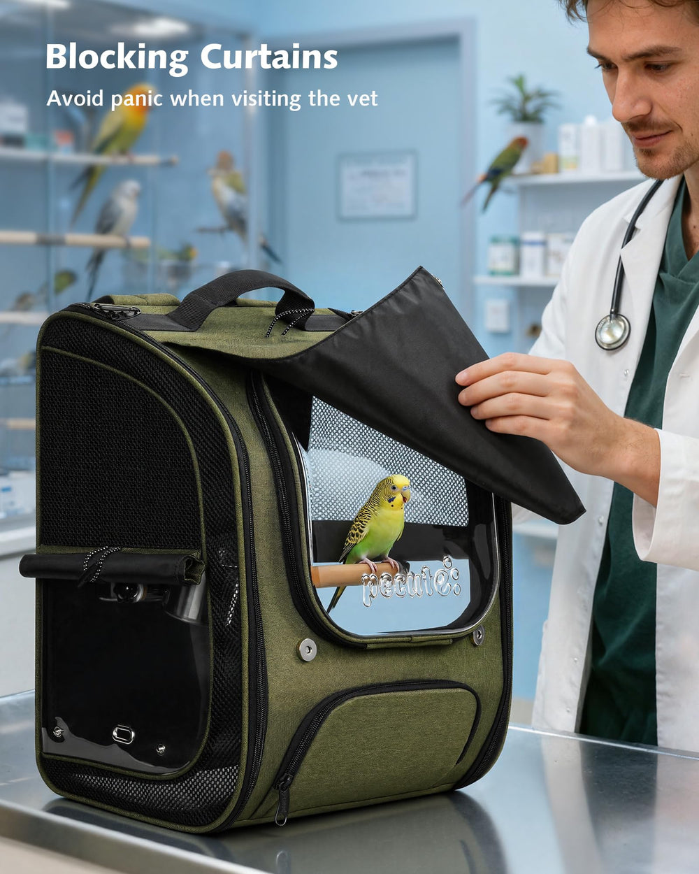 Mochila Pecute para aves, cierre de seguridad evita escapes en viajes
