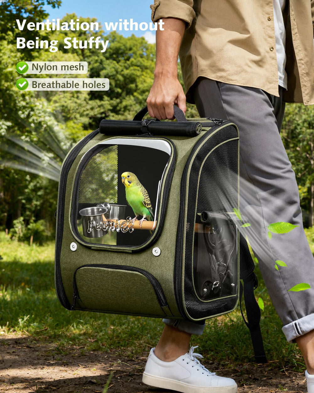 Mochila Pecute para aves, respaldo ergonómico y tirantes anchos para comodidad