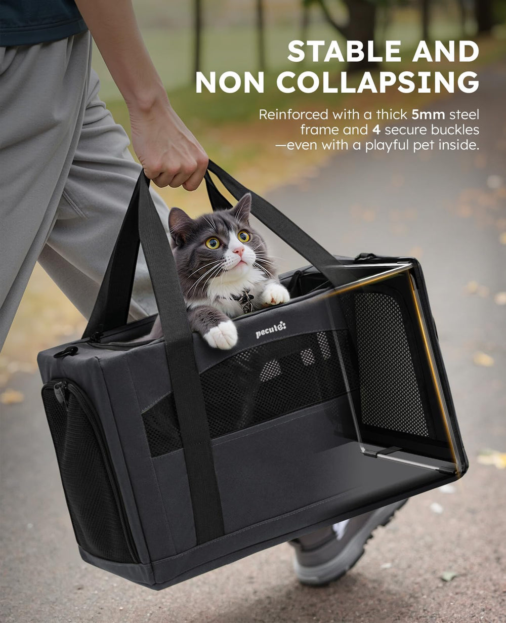 Pecute transportín para gato, cierres anti fuga para mayor seguridad en desplazamientos.