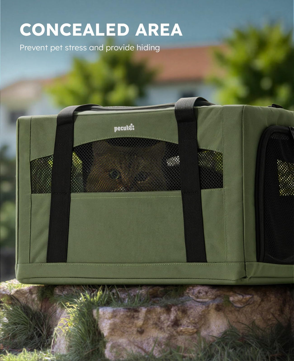Pecute transportín gato malla transpirable de nylon, flujo de aire para comodidad.