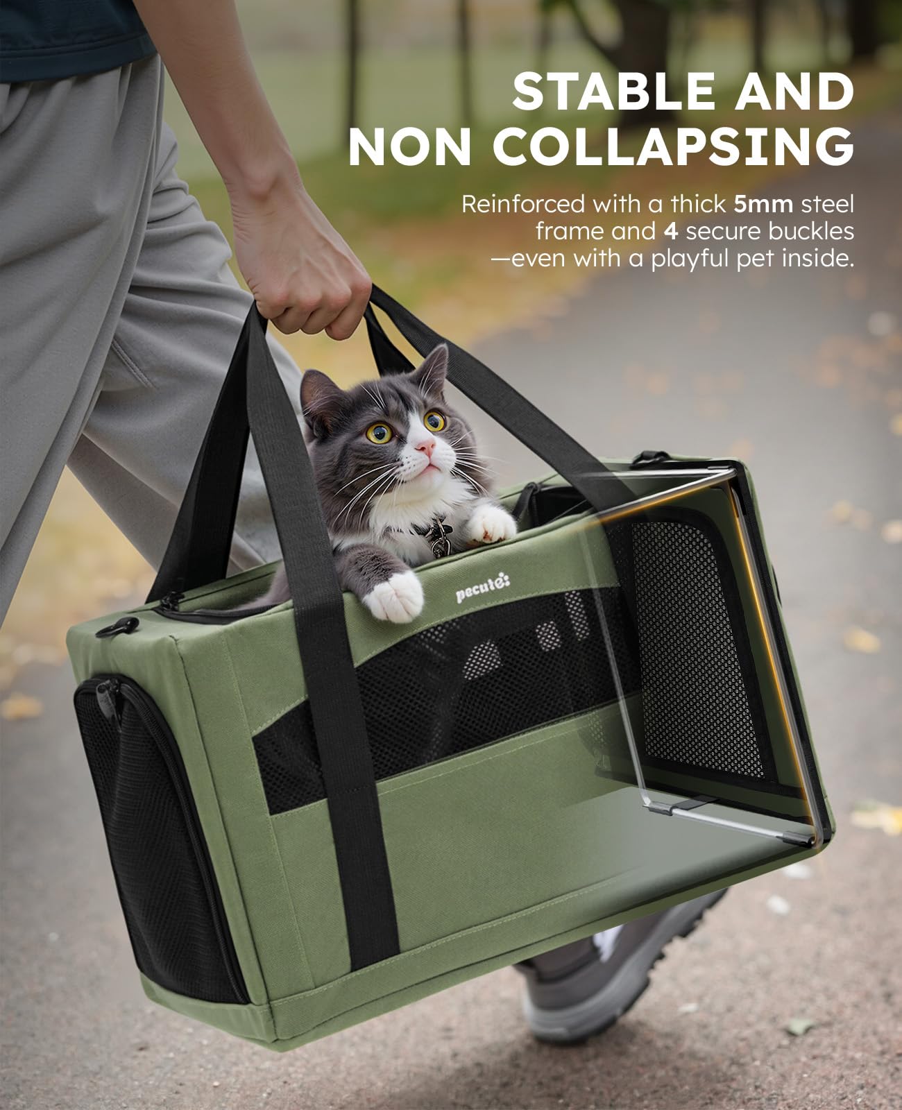 Pecute transportín gato con partición de ansiedad oculta, ayuda a calmar tras volver a casa.