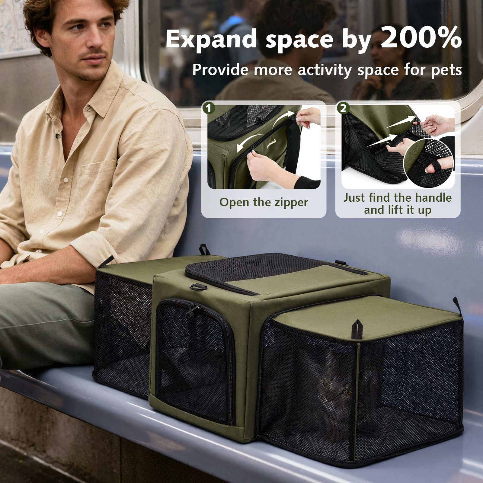 Pecute transportín para gato con seguridad anti escape para tranquilidad
