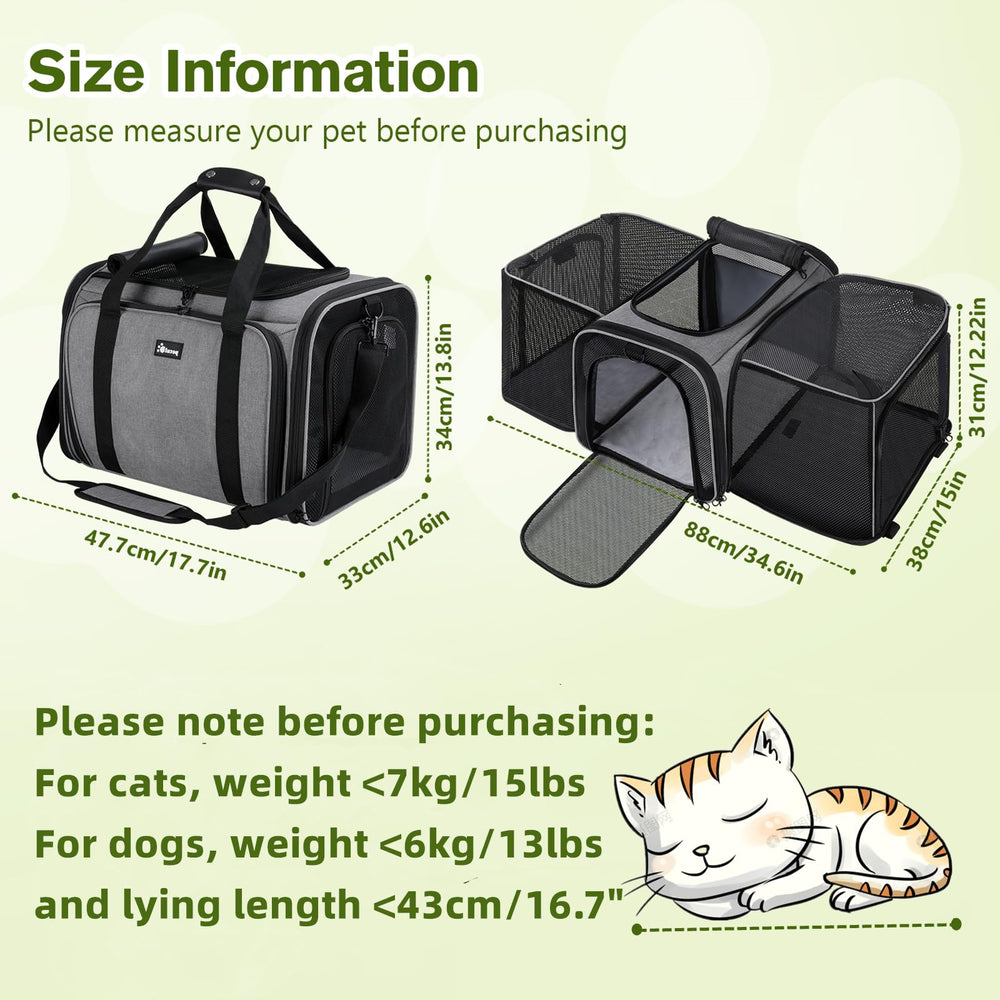 Pecute transportín expandible: mayor espacio para mascotas durante viajes.