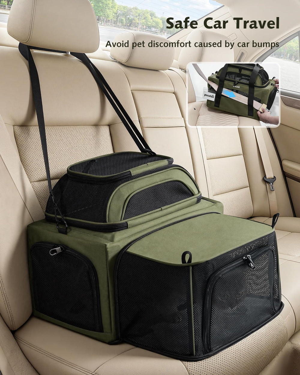 Pecute transportín plegable, fácil de guardar en maleta.