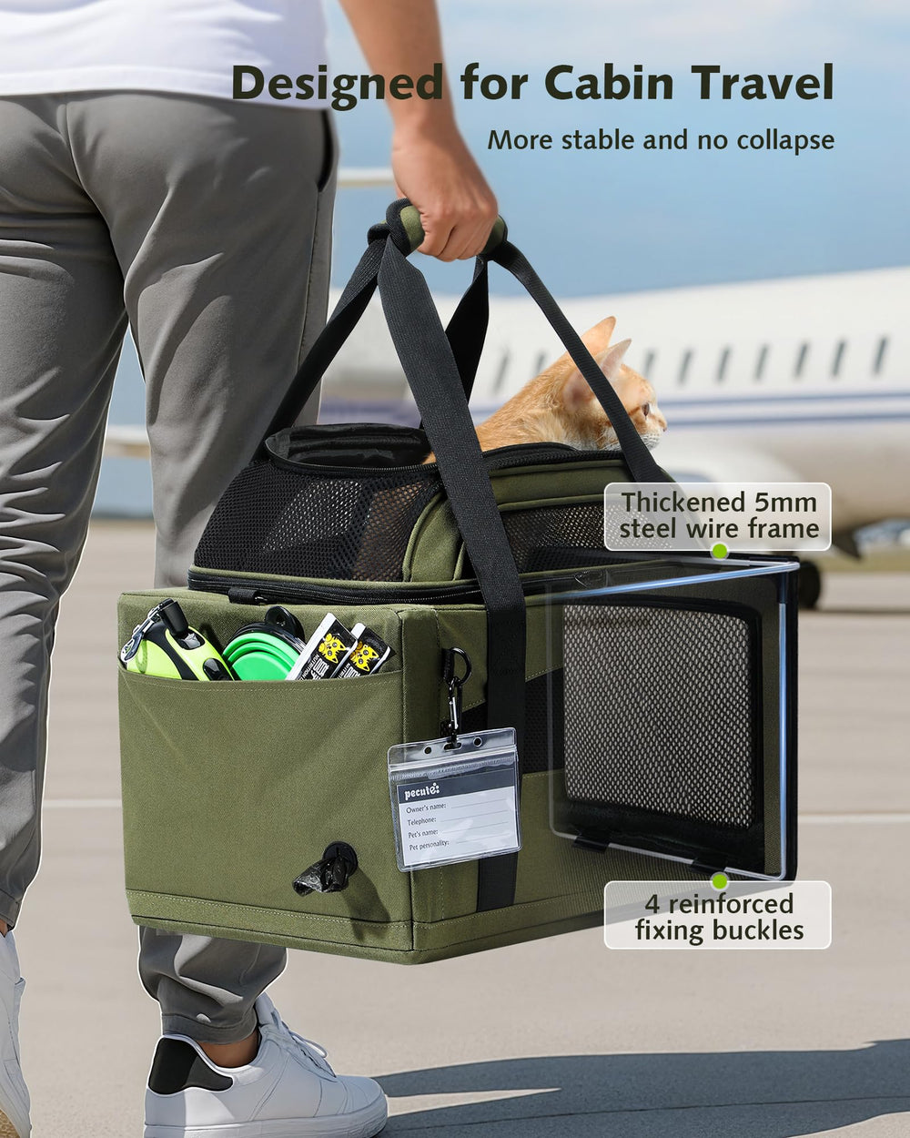 Pecute transportín con interior espacioso para gatos y perros pequeños.