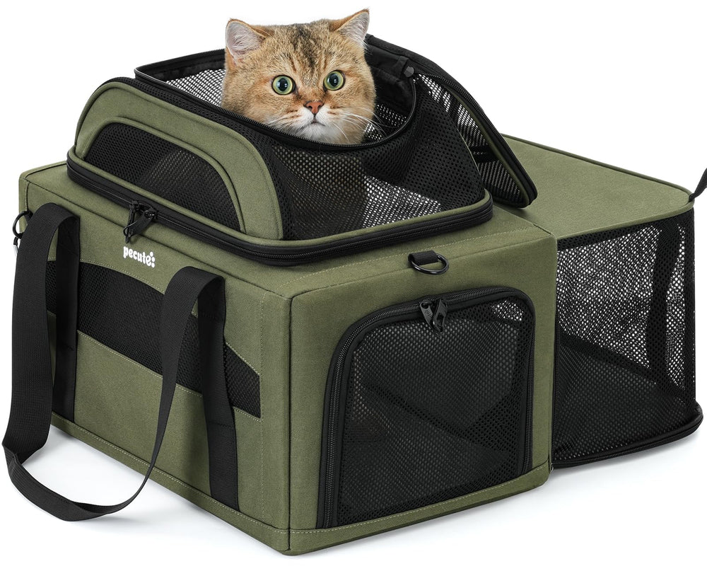 Pecute transportín expandible Oliva, ideal para perros pequeños en viaje.