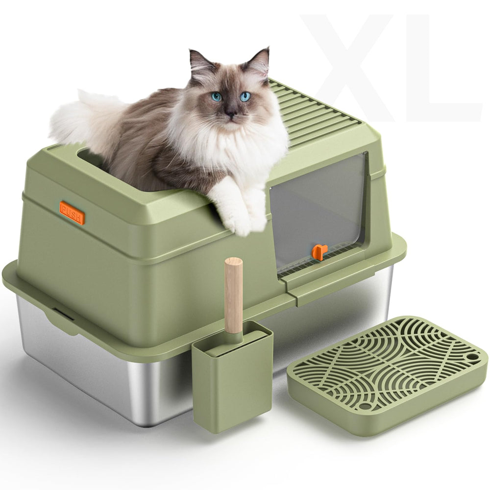 PEDIBAT bandeja de acero inoxidable grande, fácil de limpiar y apta para gatos grandes.