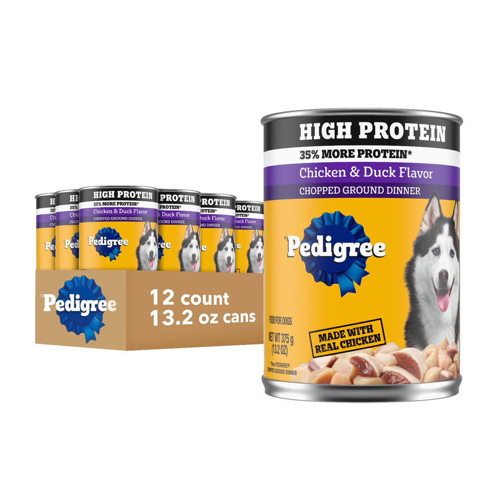 Pedigree alimento húmedo de alta proteína, lata abierta, ideal para la comida diaria del perro