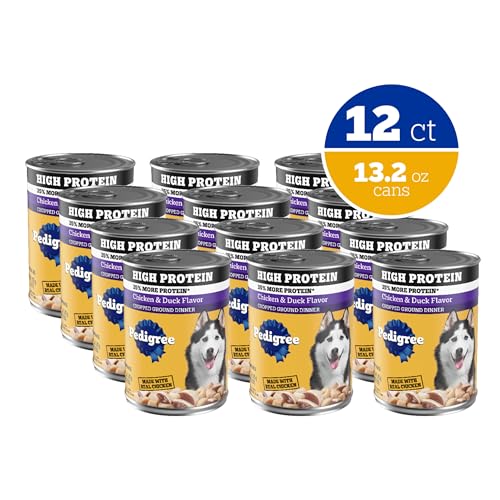 Pedigree alimento húmedo de alta proteína, perro comiendo feliz, sabor real