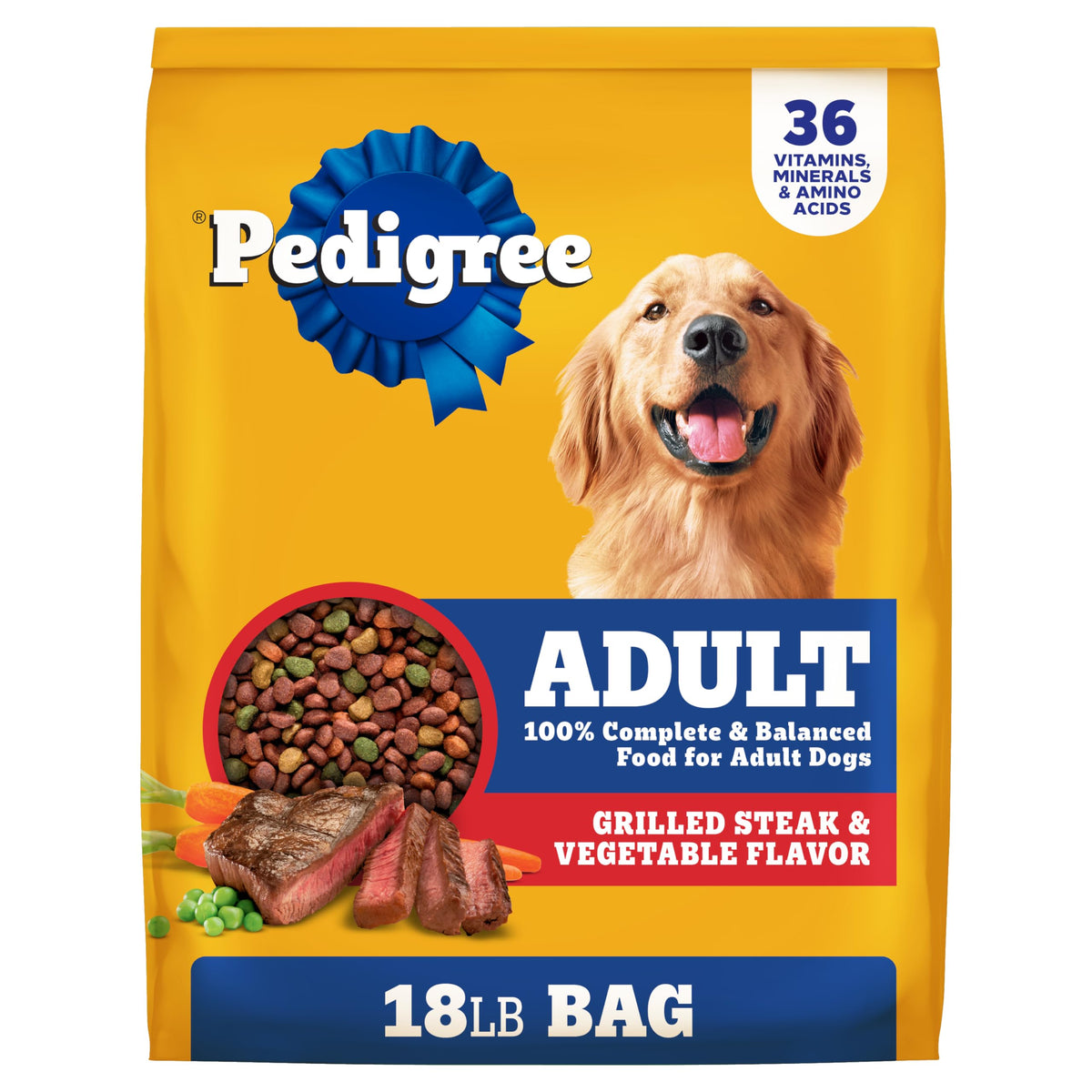 Pedigree frente de la bolsa, nutrición completa para perros adultos.