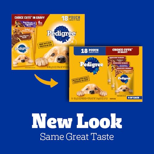 Pedigree bolsa variedad, sabores atractivos y textura suave.