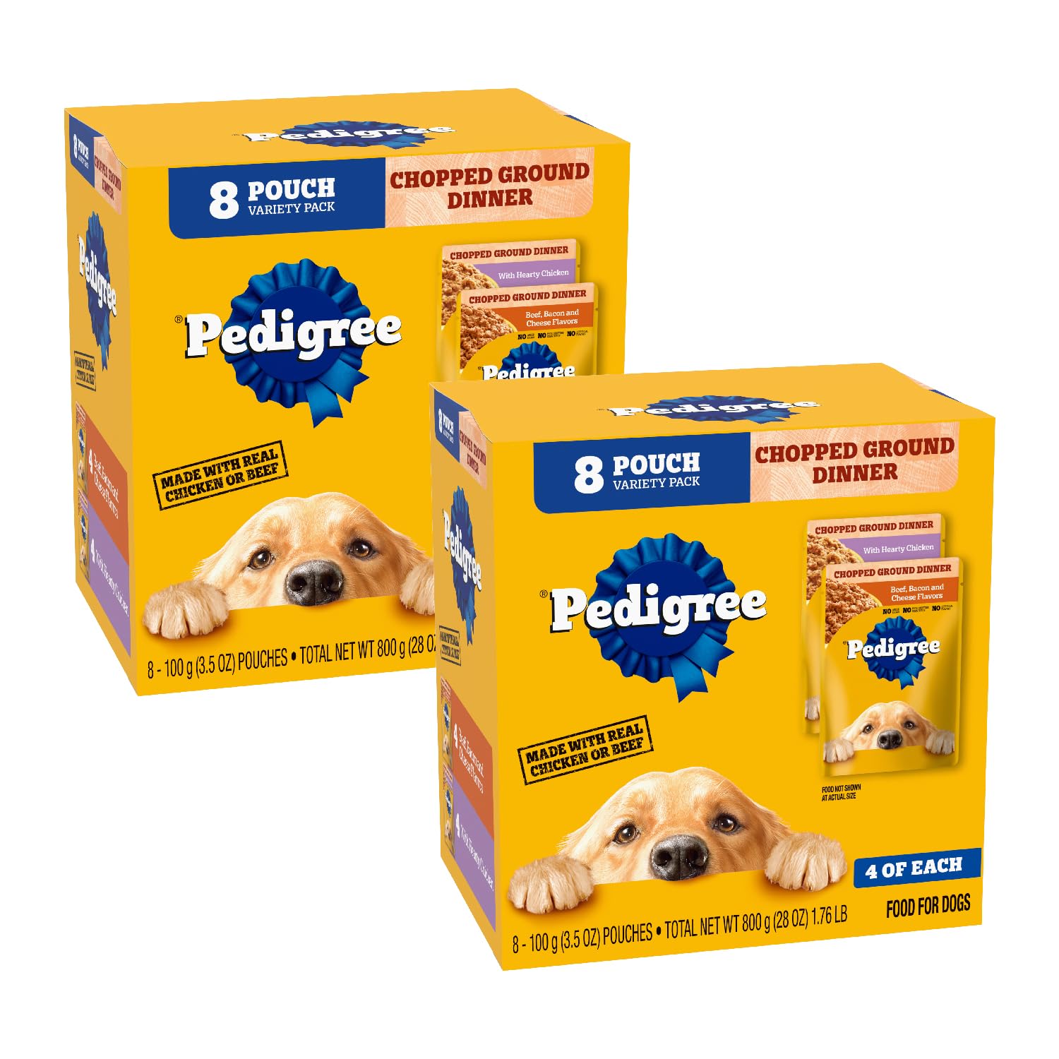 Pedigree, cena picada húmeda en sobre, lista para degustación de perros adultos.