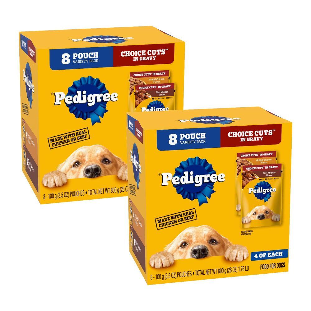 Pedigree Choice Cuts en Gravy, bolsa-3-5oz, comida húmeda suave para adultos.