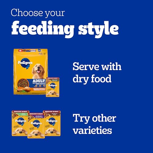 Pedigree Choice Cuts in Gravy as a topper over dry kibble for flavor.