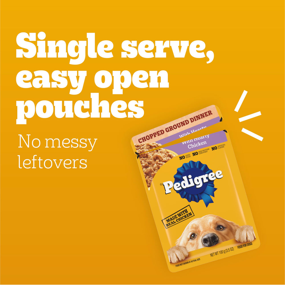 Cocción al vapor de Pedigree Chopped Ground Dinner con jugos conservados.