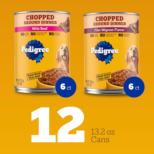 Pedigree Chopped Ground Dinner servido en tazón, lista para alimentar al perro.
