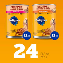 Pedigree Chopped Ground Dinner, textura suave de comida húmeda para perros.