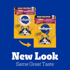 Pedigree cocción al vapor con carne real de res para sabor familiar.