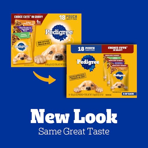 Pedigree Cortes Selectos en Salsa, servido en plato, sabor agradable para perros adultos.